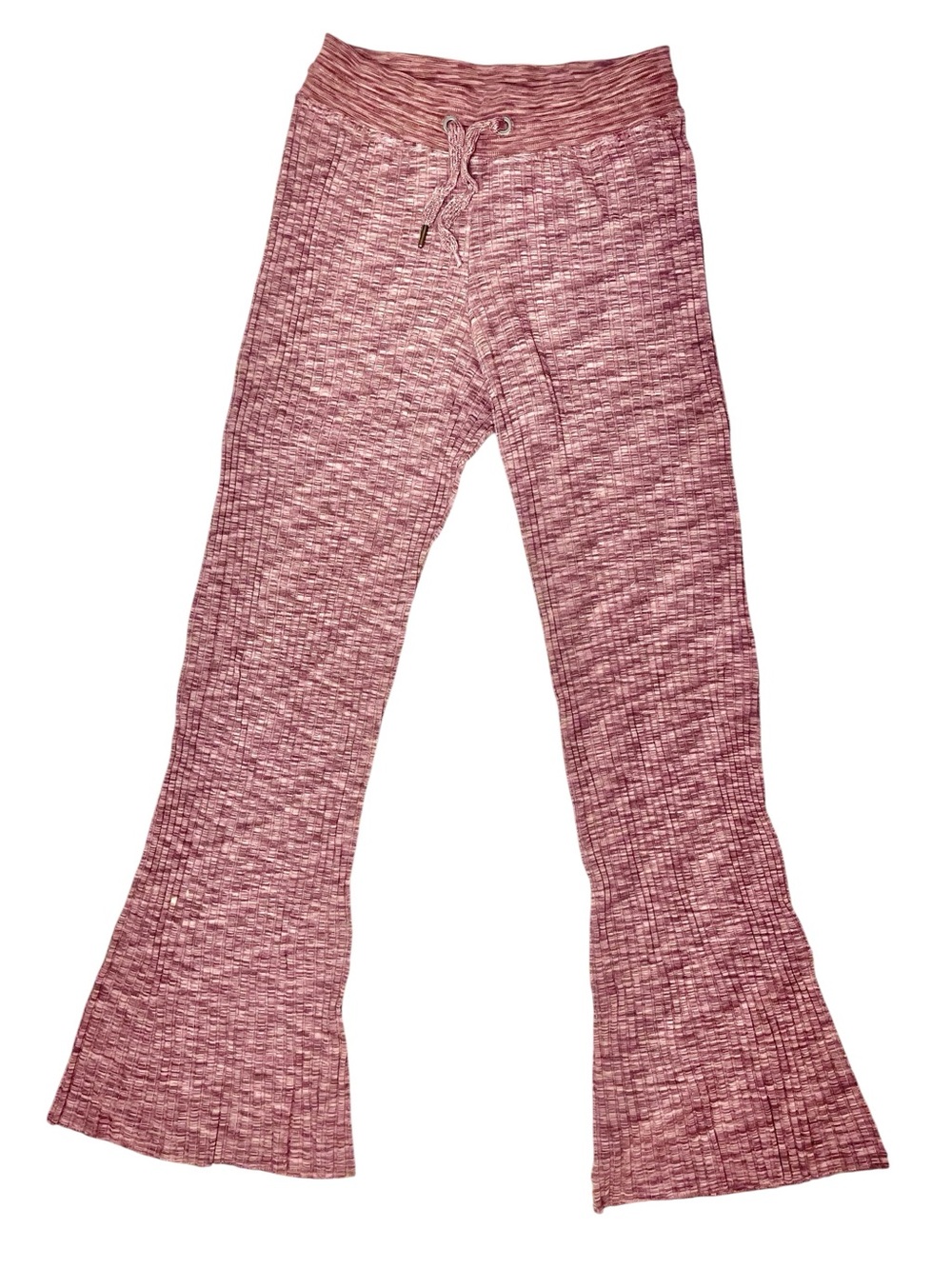 Athleta Womens Medium Pink Ribbed Flare Pants Wide Leg Lounge Yoga Stretch